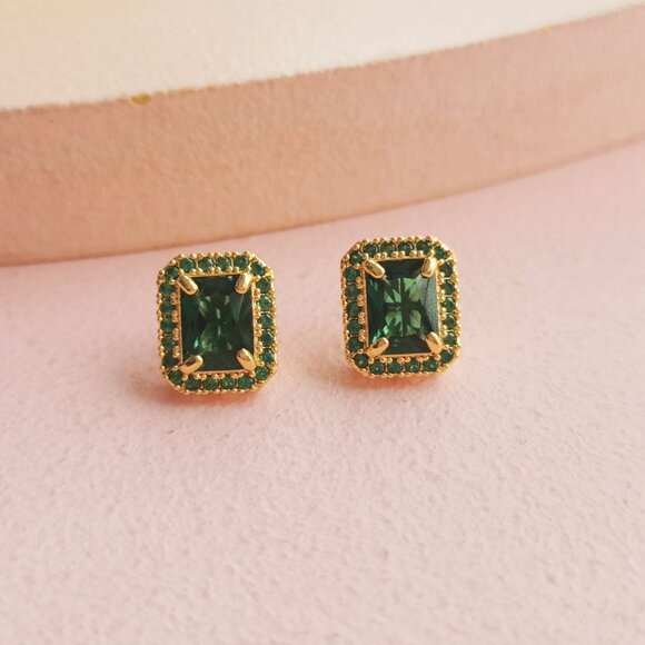 Alicia Bonnie Jewelry - Alicia Bonnie - Aurora Green Crystal Gold Stud Earrings - NEW